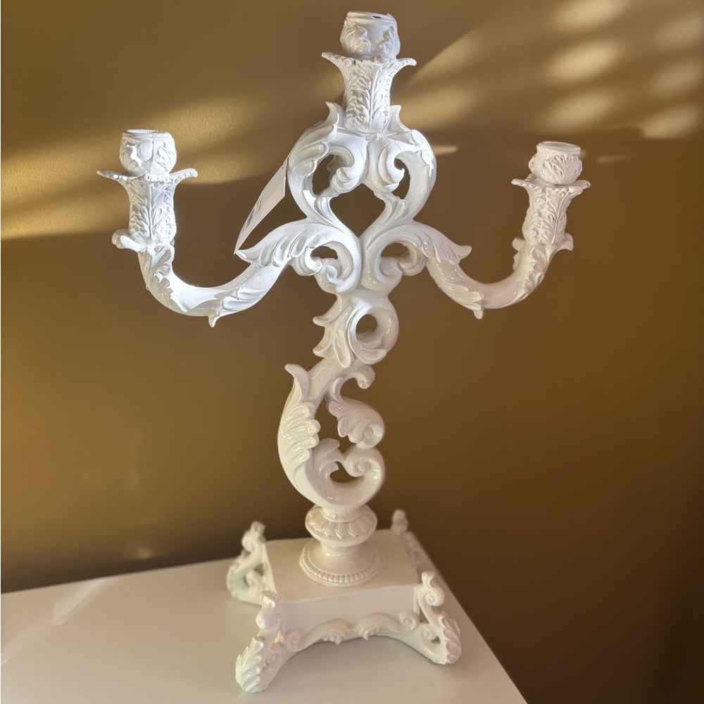 Z Gallerie Ornate White Candle Holder